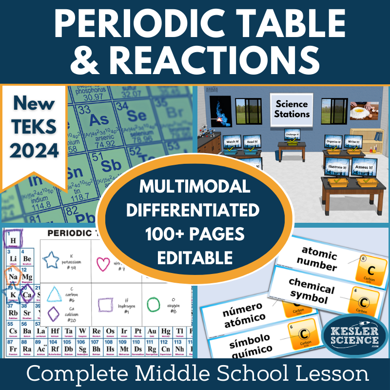 Periodic Table & Reactions Complete Science Lesson - New TEKS 8.6B
