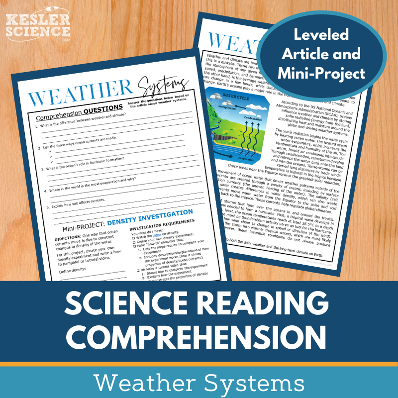 MS 6th 7th 8th Science Reading Comprehension Passages - VOL. 2 - Weather Systems