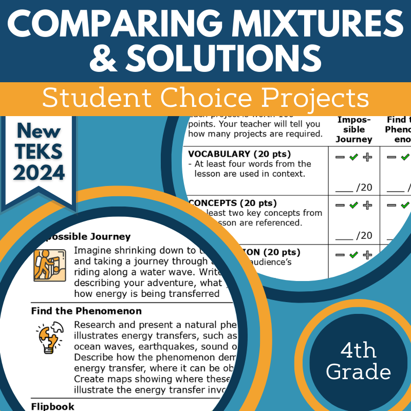 Comparing Mixtures & Solutions - Student Choice Projects, Grade 4, New TEKS 4.6B