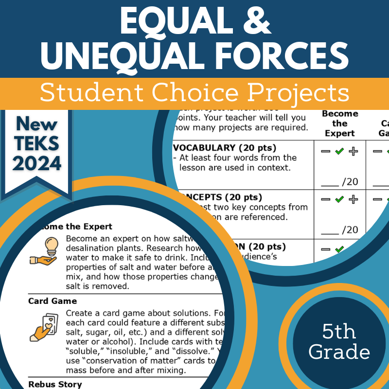 Equal & Unequal Forces - Student Choice Projects, Grade 5, New TEKS 5.7A