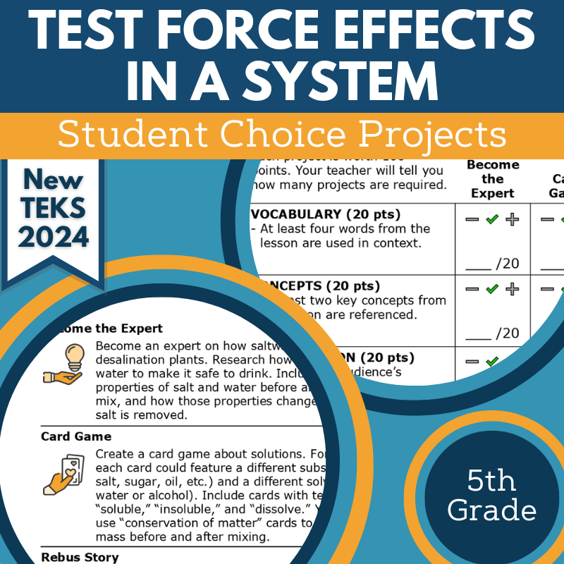 Test Force Effects in a System - Student Choice Projects, Grade 5, New TEKS 5.7B
