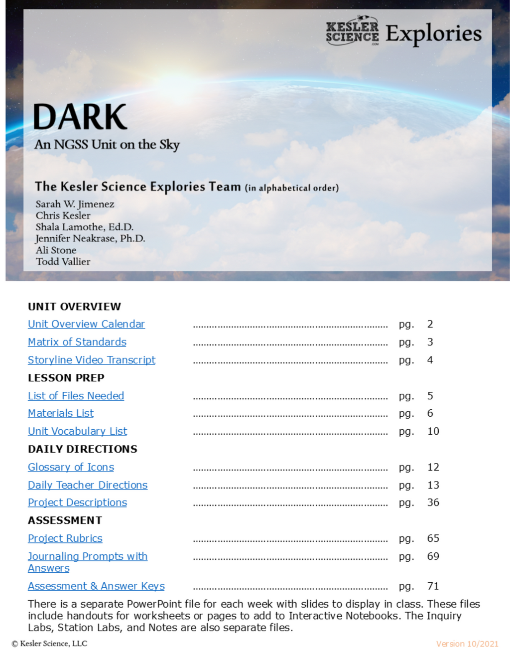 Explories: DARK - an NGSS Unit on the Sky (Core Materials Only) - Grades 6-8