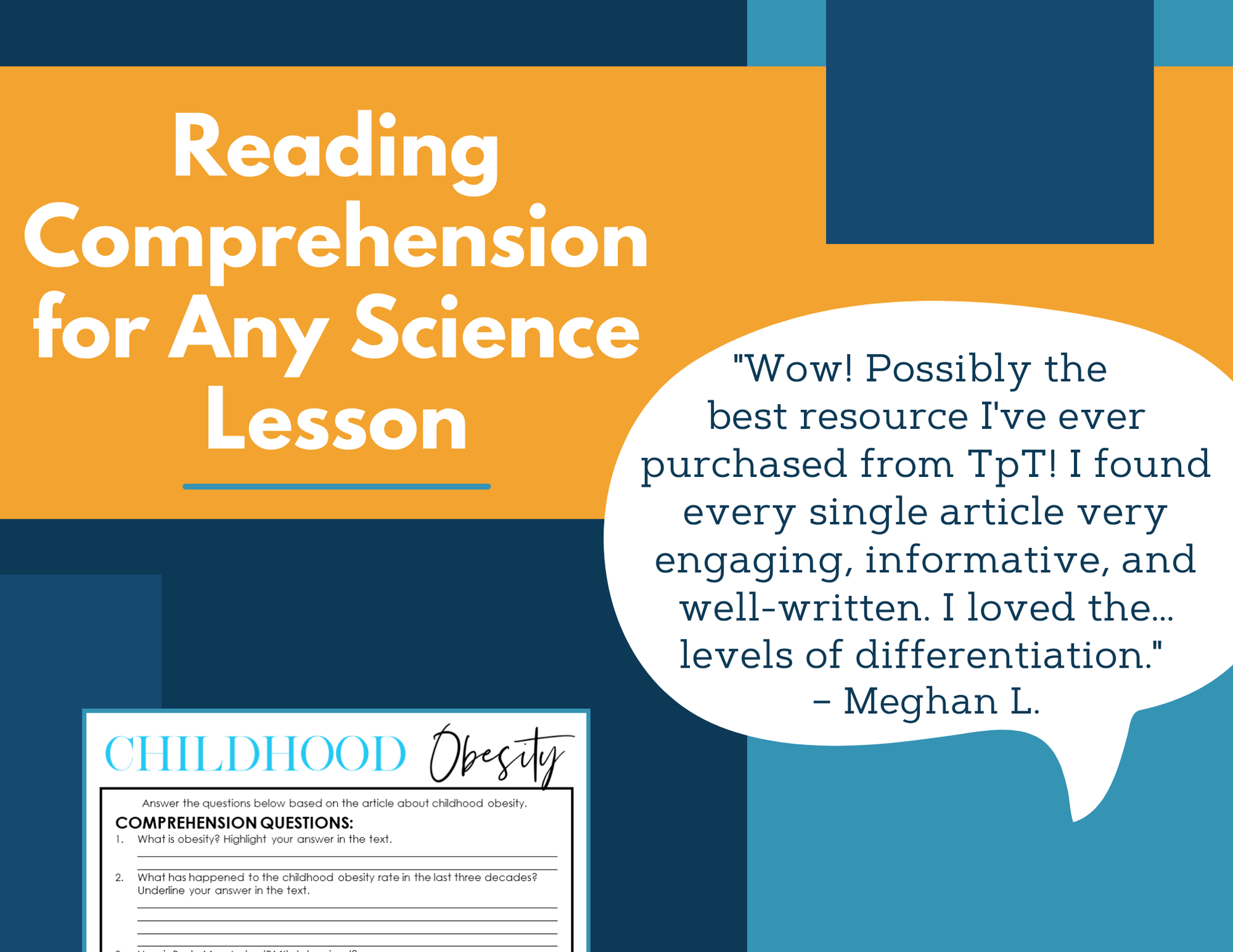 MS 6th 7th 8th Science Reading Comprehension Passages - Childhood Obesity