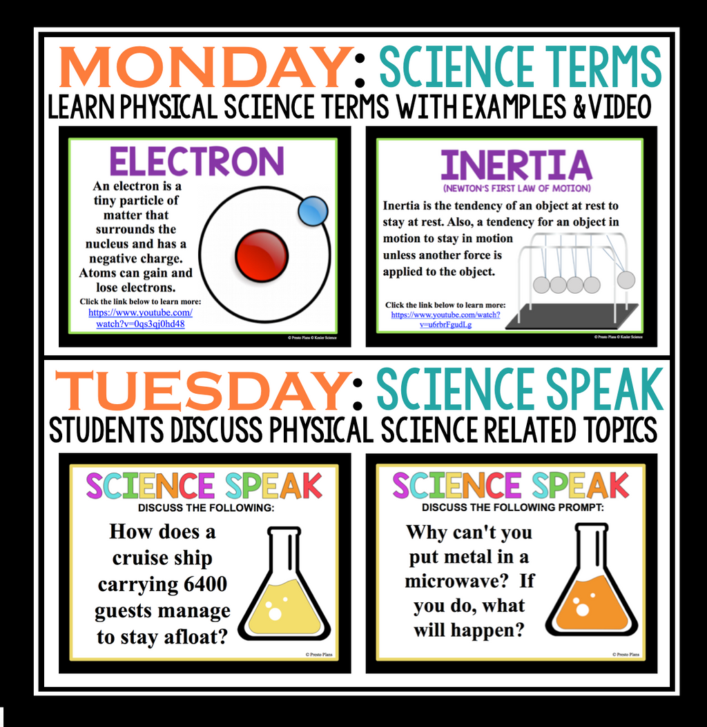 MS 6th 7th 8th Bellringers and Warm-Ups - Physical Science