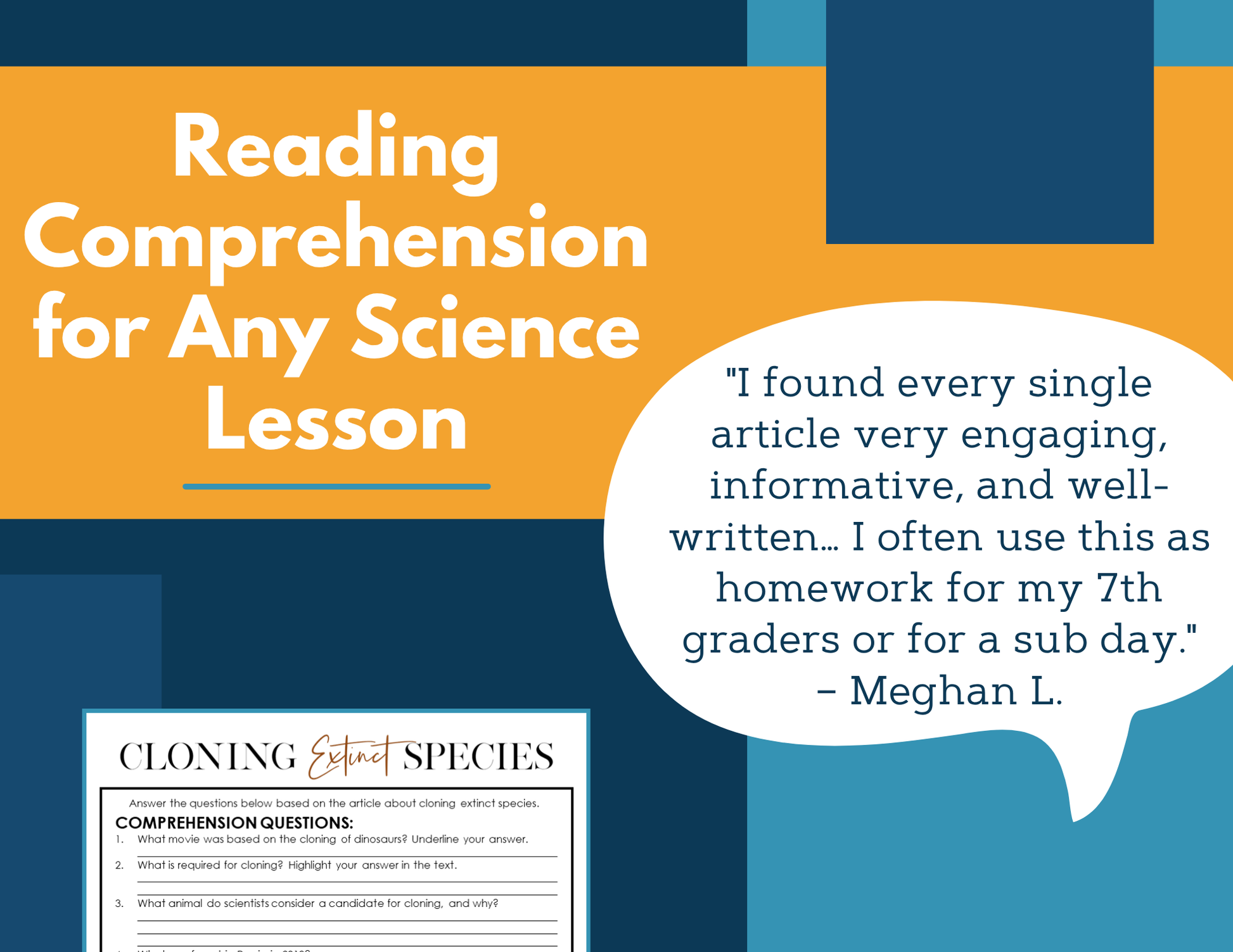 MS 6th 7th 8th Science Reading Comprehension Passages - Cloning Extinct Species