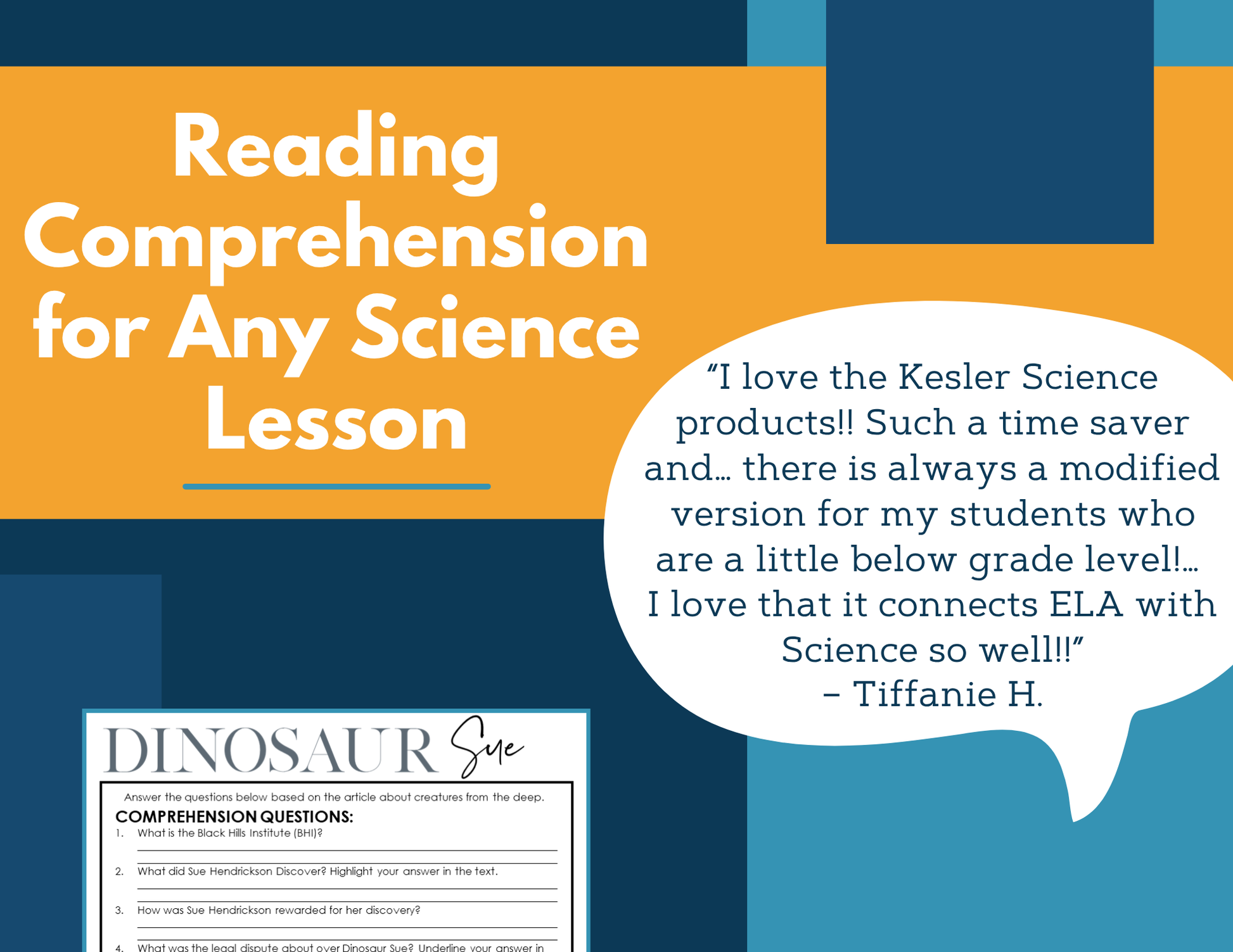MS 6th 7th 8th Science Reading Comprehension Passages - Dinosaur Sue