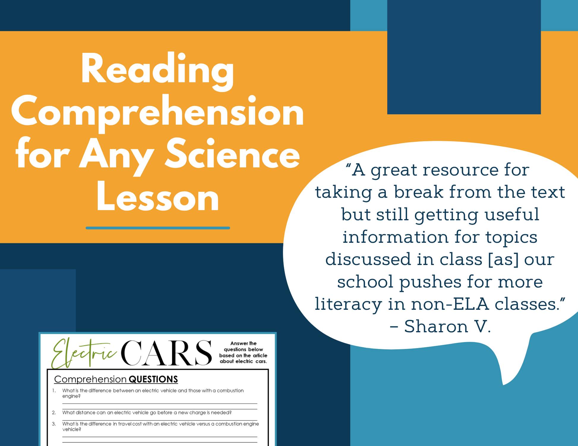 MS 6th 7th 8th Science Reading Comprehension Passages - Electric Cars