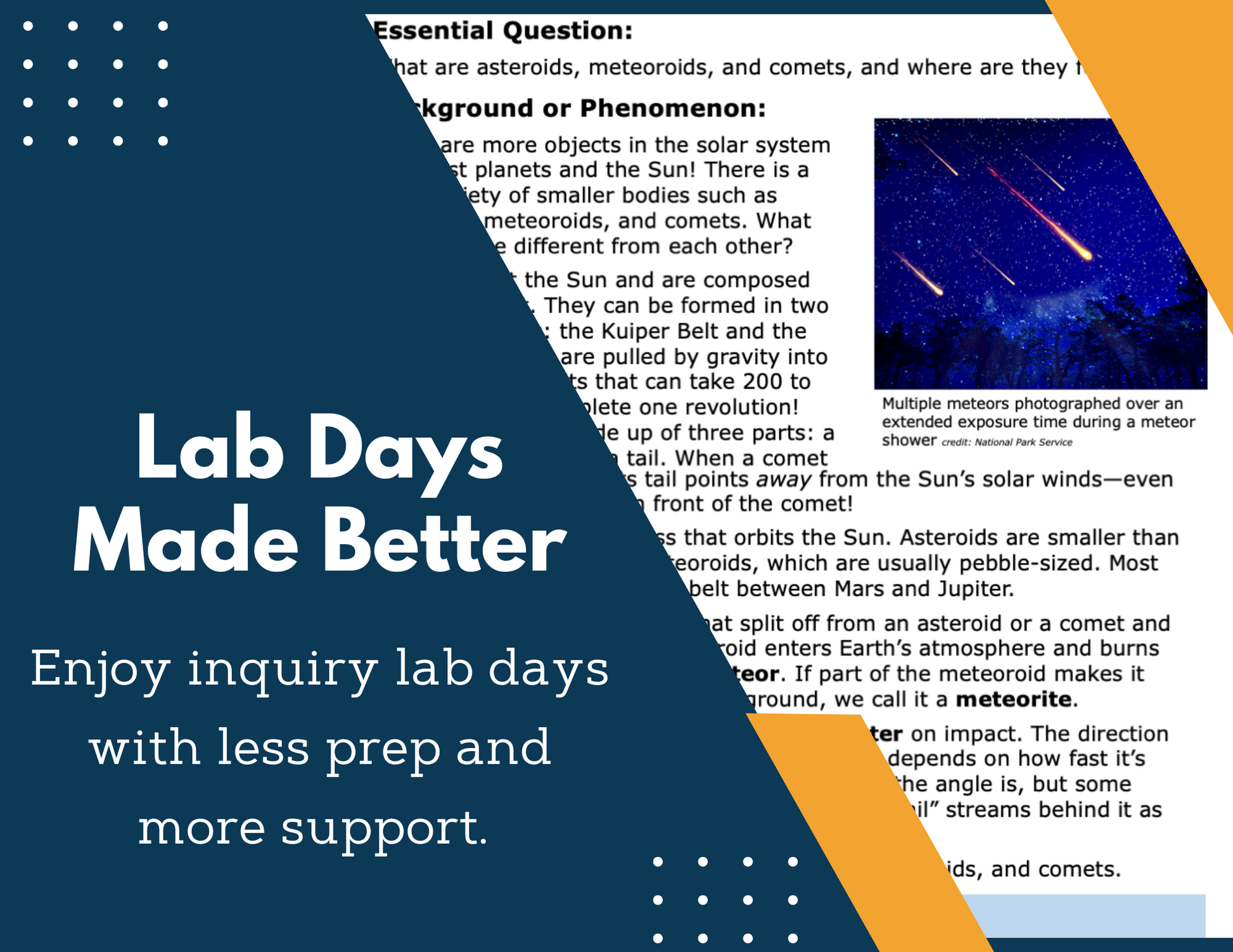 Asteroids, Meteors, and Comets Inquiry Lab - MS 6-8 Science