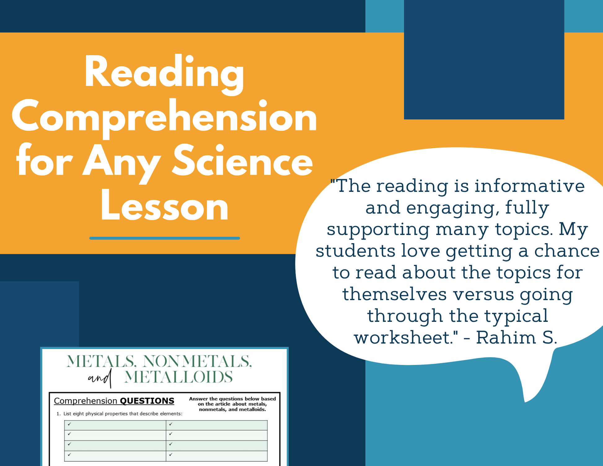 MS 6th 7th 8th Science Reading Comprehension Passages - VOL. 4 - Metals Nonmetals Metalloids