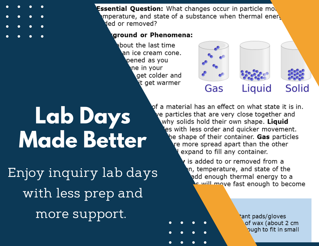 Solids Liquids and Gases Inquiry Lab - MS 6-8 Science