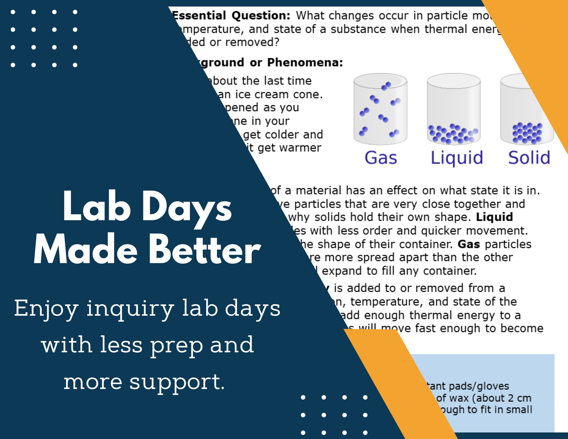 Solids Liquids and Gases Inquiry Lab - MS 6-8 Science