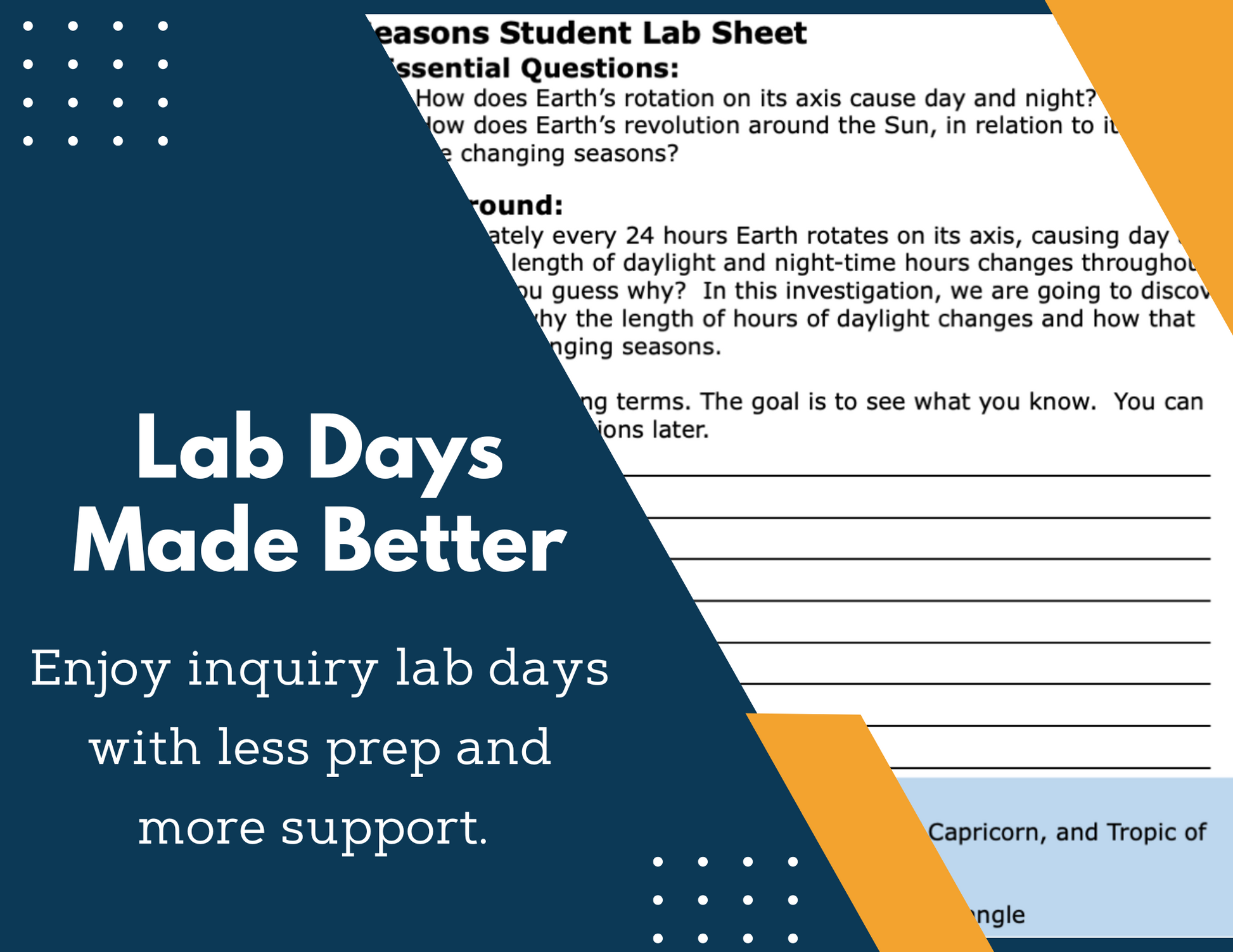 Seasons and Daylight Inquiry Lab - MS 6-8 Science