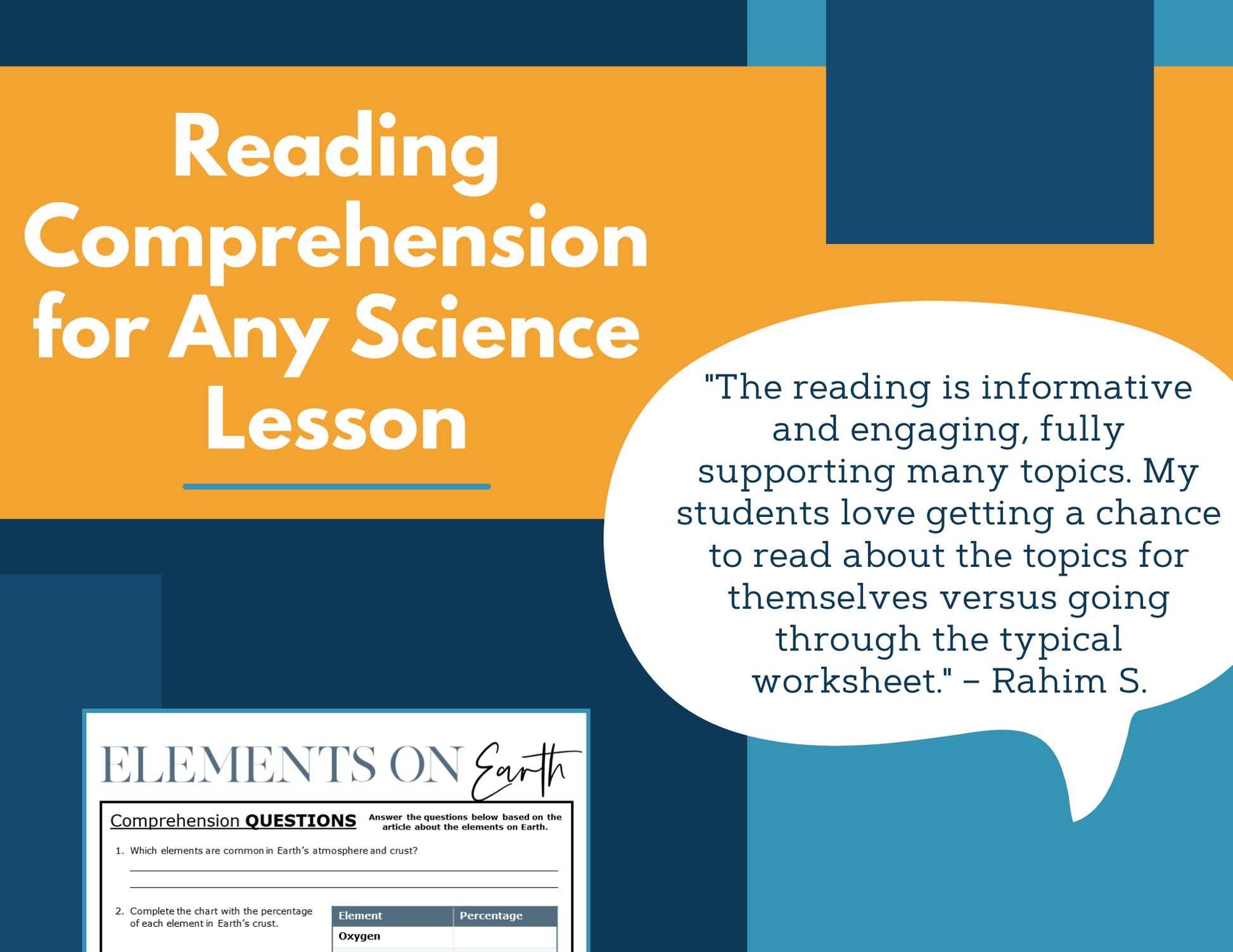 MS 6th 7th 8th Science Reading Comprehension Passages - VOL. 4 - Elements on Earth