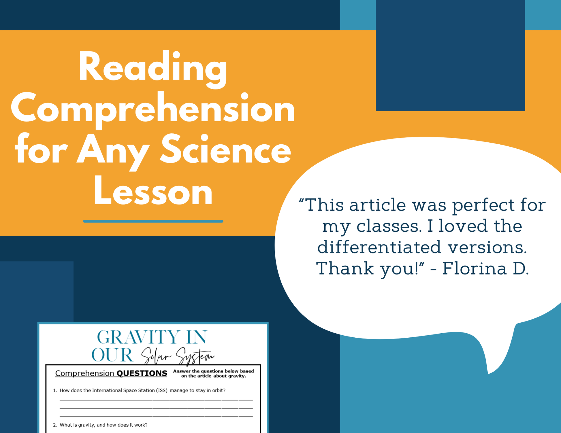 MS 6th 7th 8th Science Reading Comprehension Passages - VOL. 2 - Gravity in our Solar System
