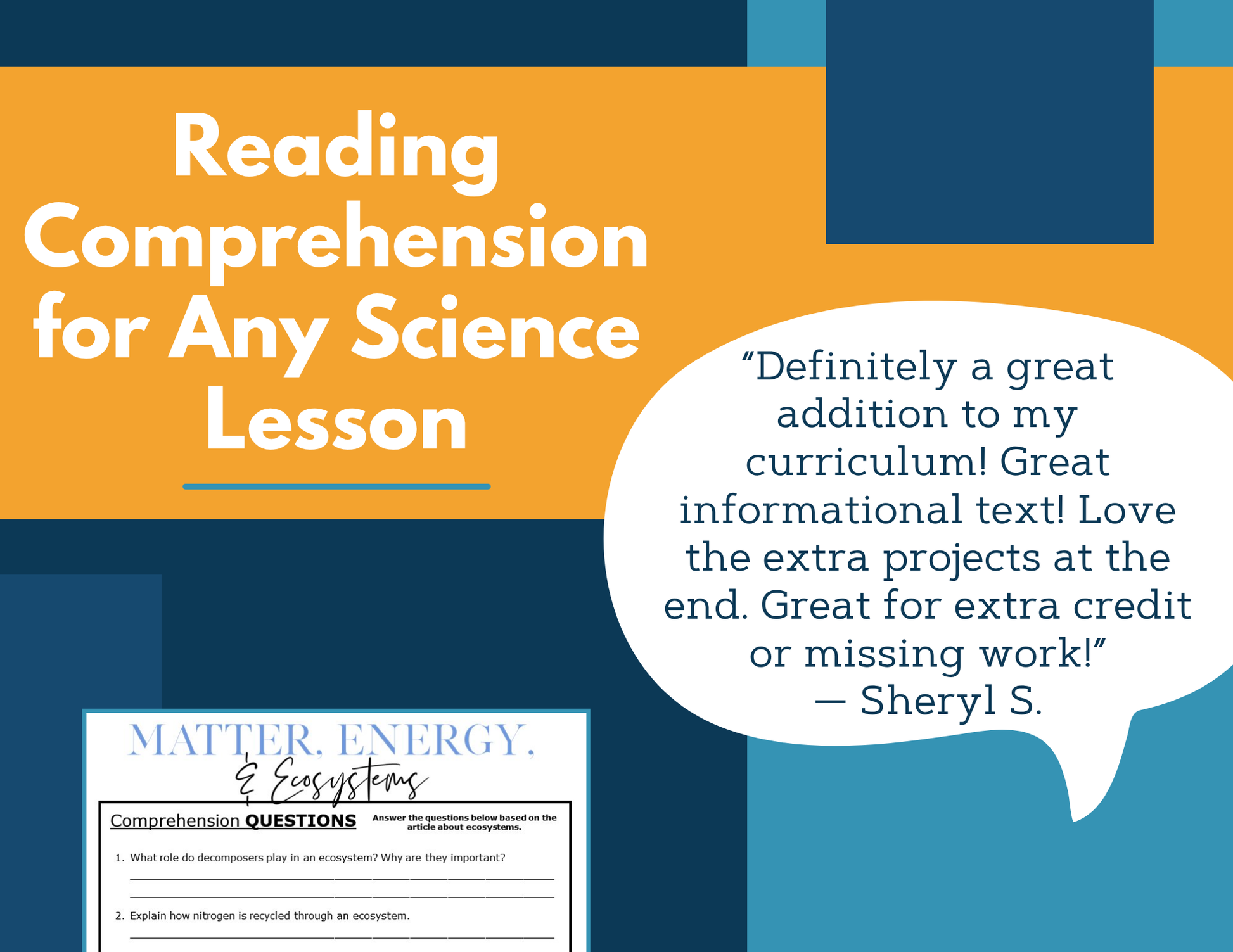 MS 6th 7th 8th Science Reading Comprehension Passages - VOL. 3 - Matter Energy Ecosystems