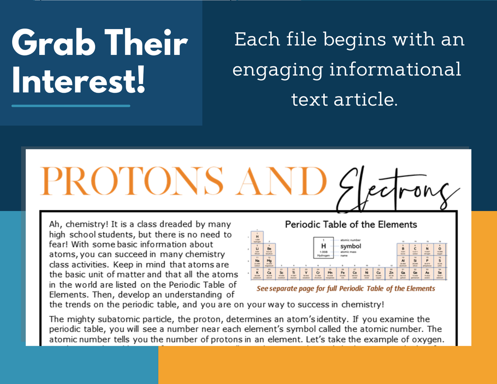 MS 6th 7th 8th Science Reading Comprehension Passages - VOL. 4 - Protons and Electrons