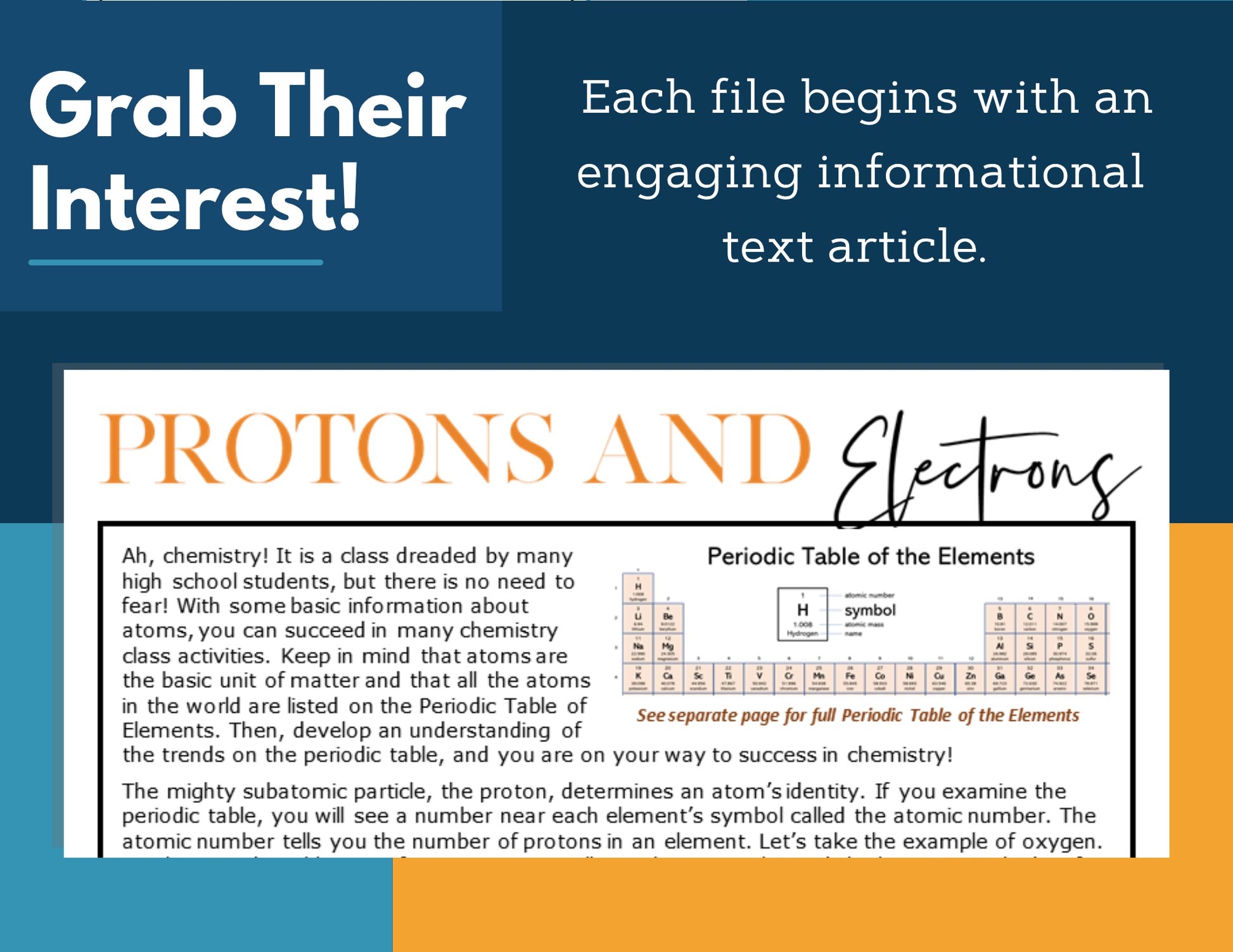 MS 6th 7th 8th Science Reading Comprehension Passages - VOL. 4 - Protons and Electrons