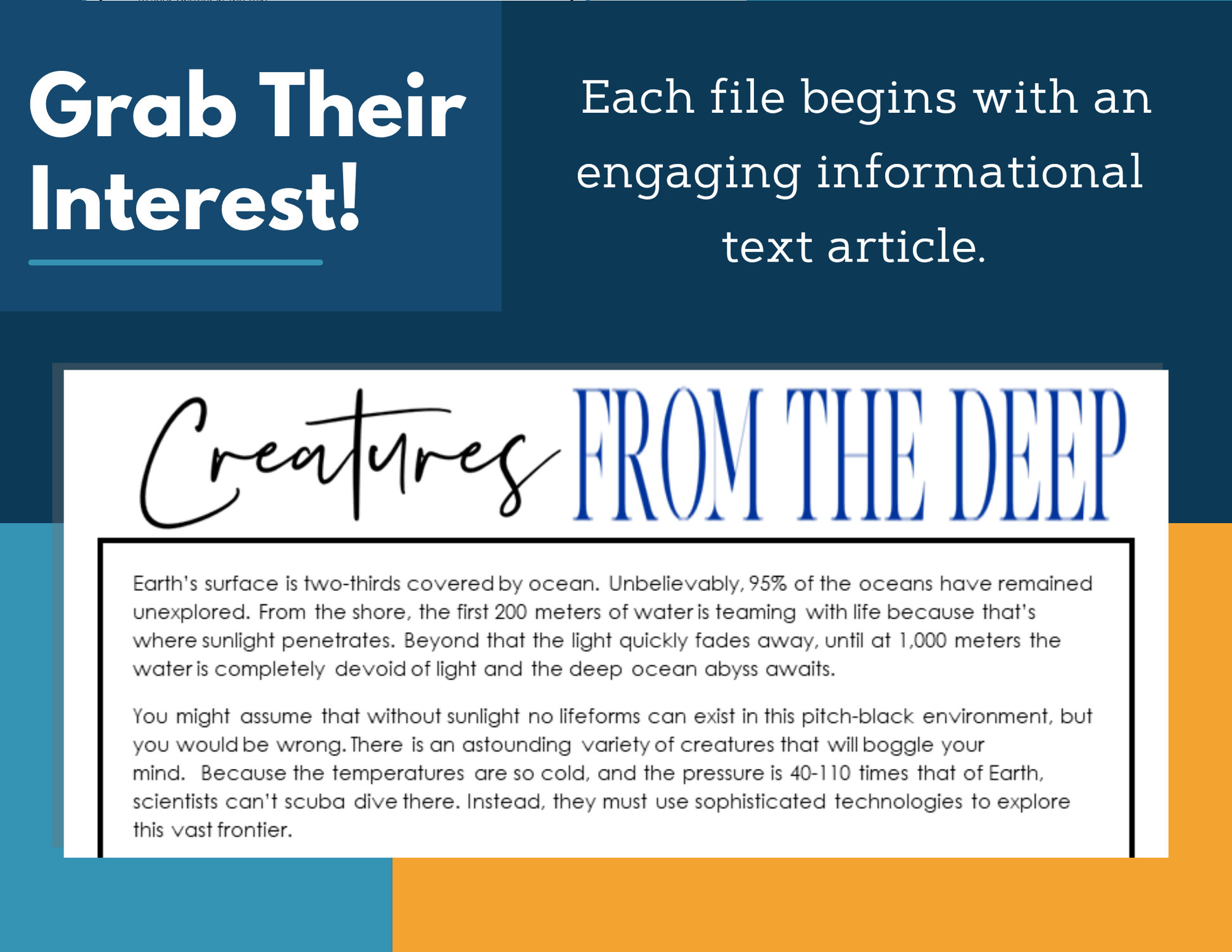 MS 6th 7th 8th Science Reading Comprehension Passages - Creatures from the Deep