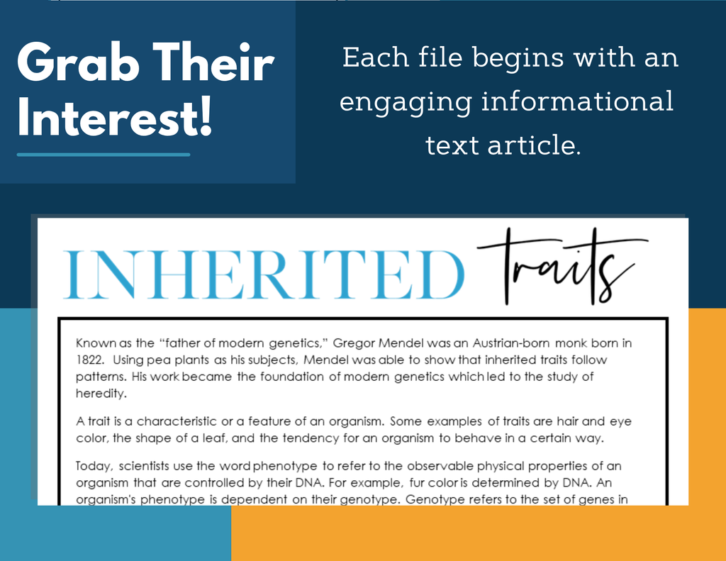 MS 6th 7th 8th Science Reading Comprehension Passages - Inherited Traits
