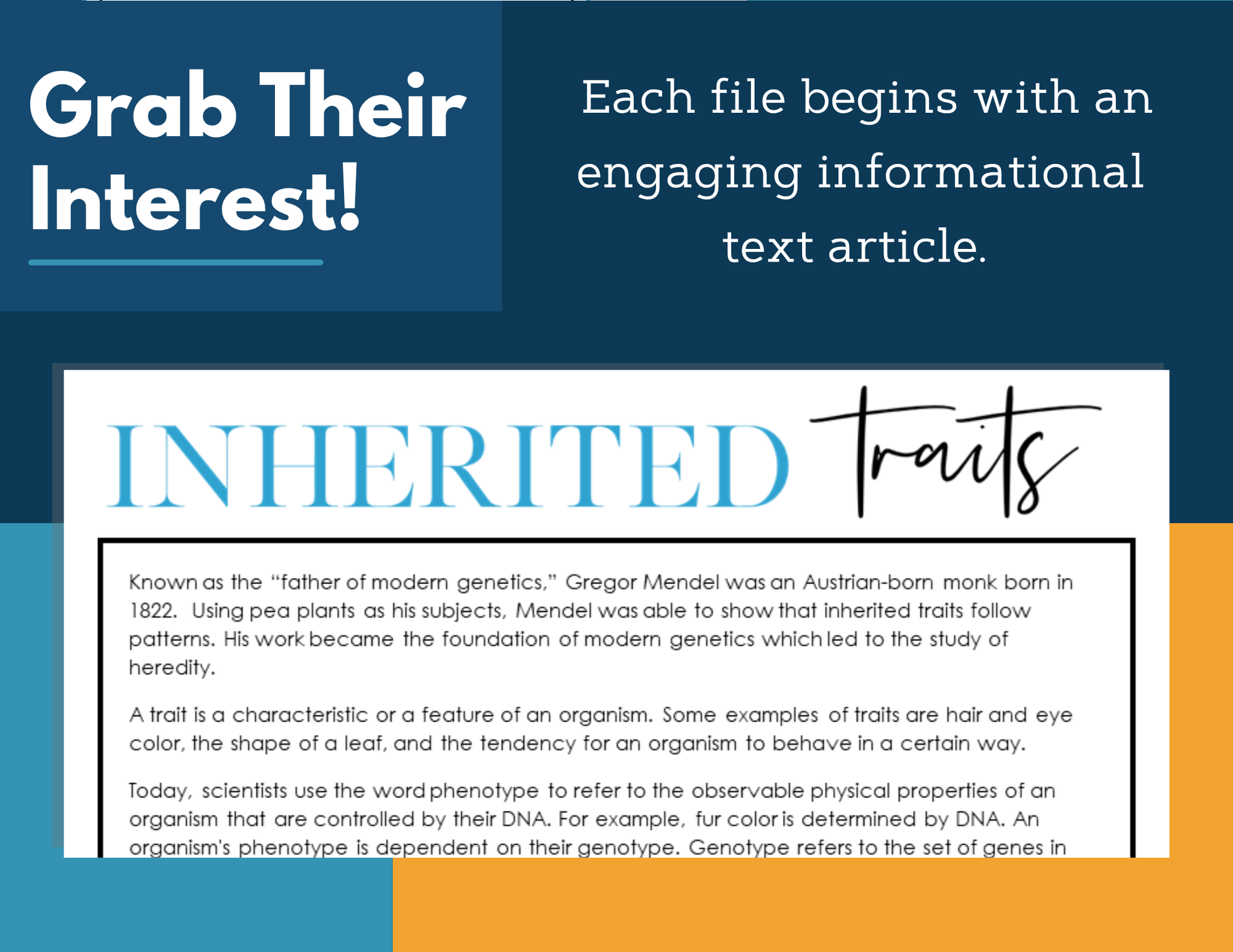 MS 6th 7th 8th Science Reading Comprehension Passages - Inherited Traits
