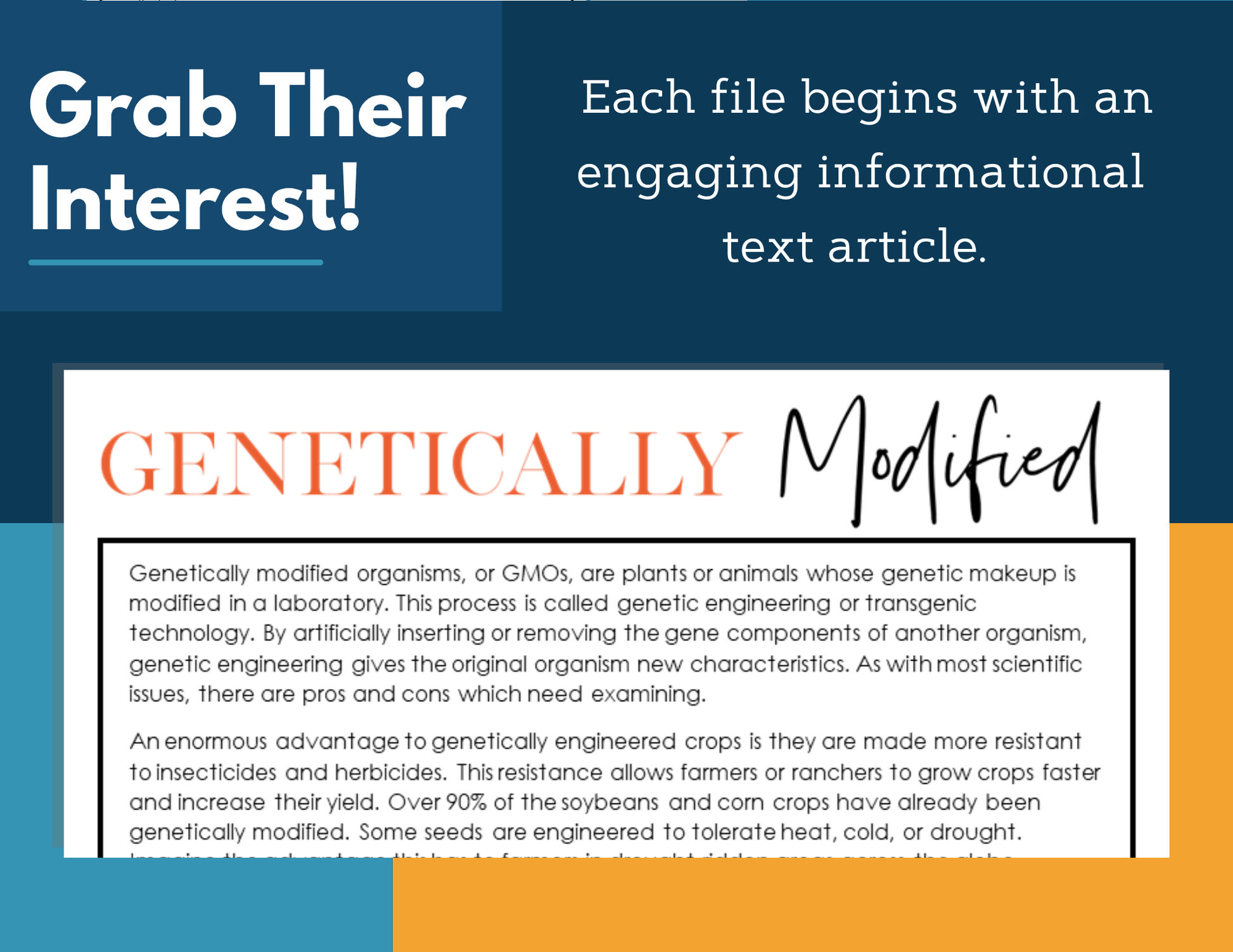 MS 6th 7th 8th Science Reading Comprehension Passages - Genetically Modified