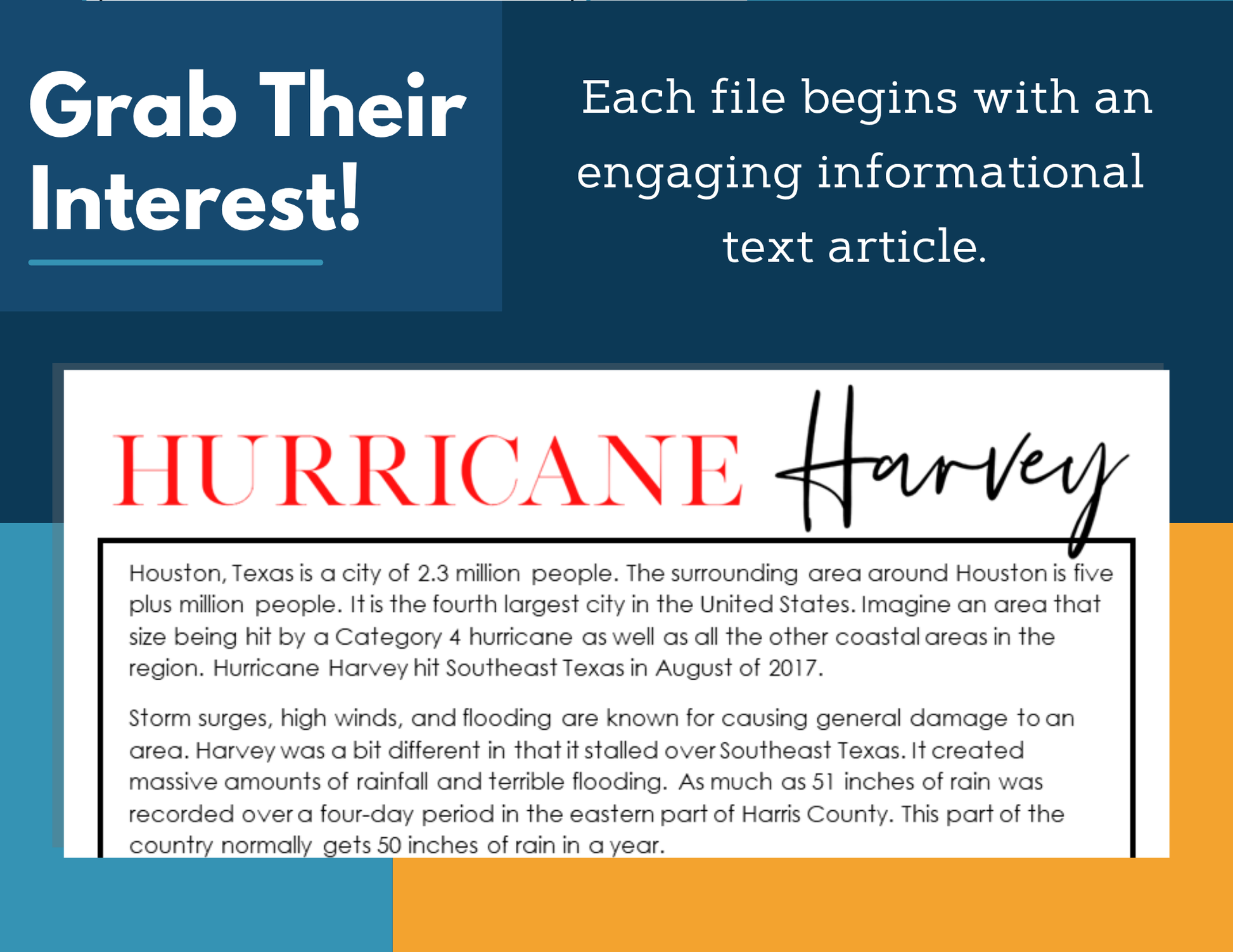 MS 6th 7th 8th Science Reading Comprehension Passages - Hurricane Harvey