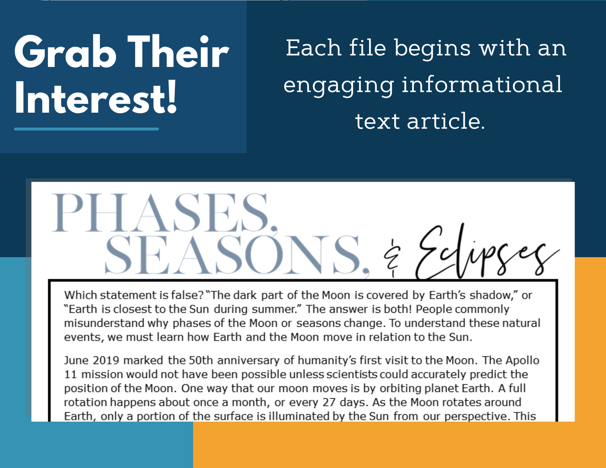 MS 6th 7th 8th Science Reading Comprehension Passages - VOL. 2 - Phases, Seasons & Eclipses