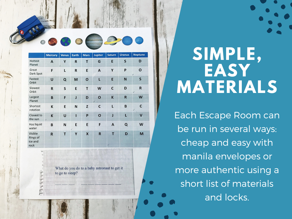 Planets and Solar System Escape Room - 6th 7th 8th Grade Science Review Activity