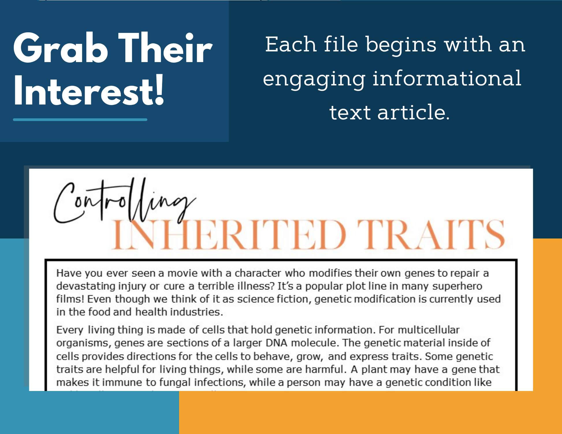 MS 6th 7th 8th Science Reading Comprehension Passages - VOL. 3 - Controlling Inherited Traits