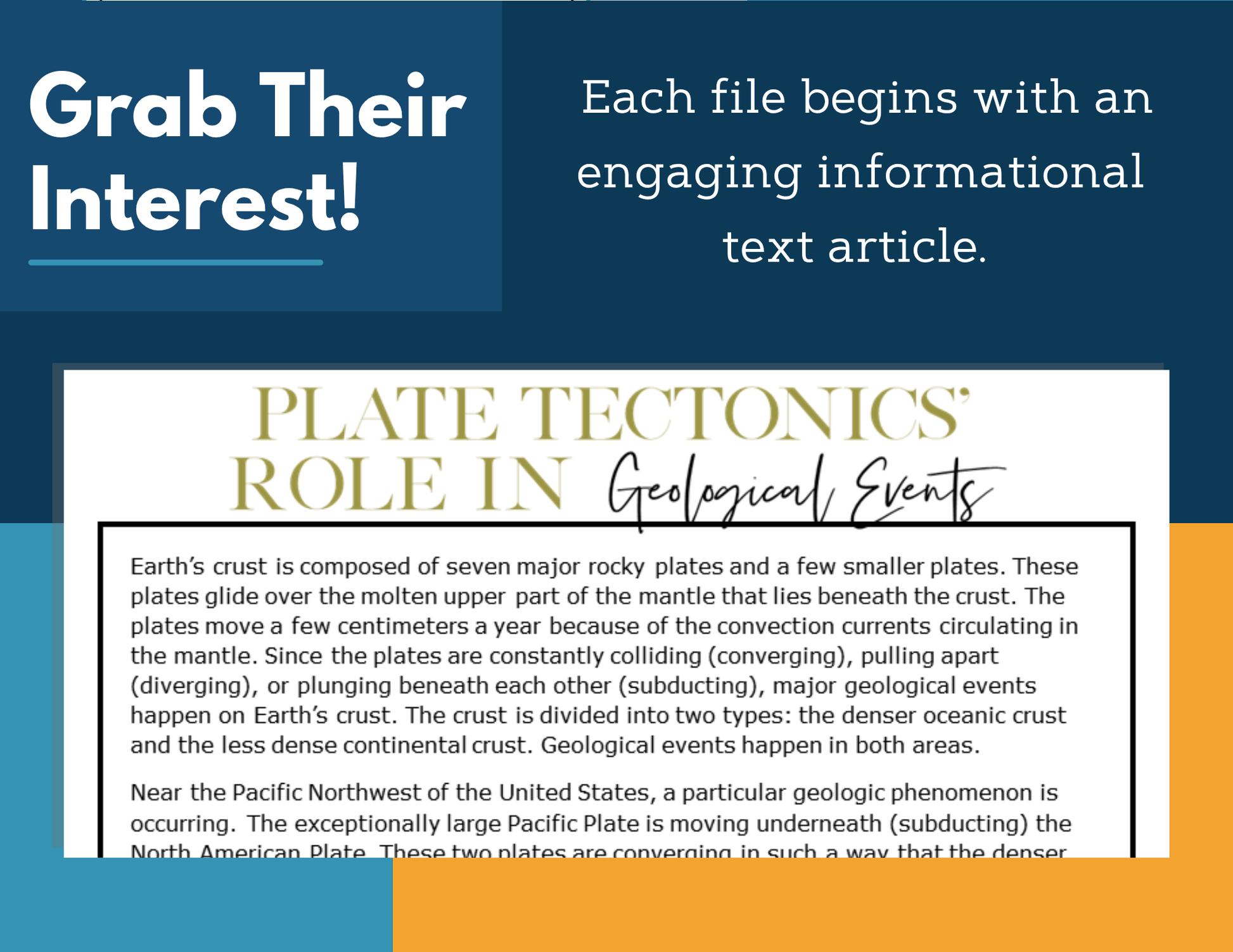 MS 6th 7th 8th Science Reading Comprehension Passages - VOL. 2 - Plate Tectonics Role Geo Events
