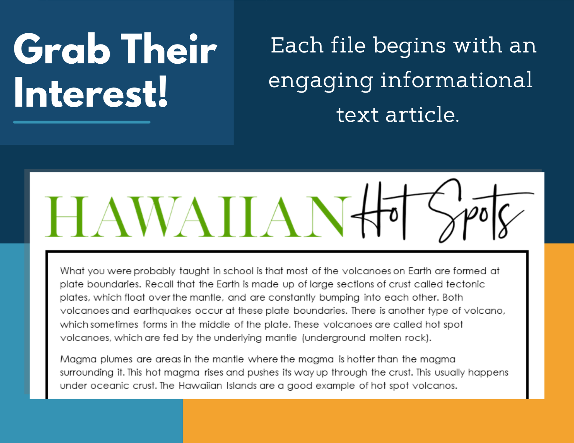 MS 6th 7th 8th Science Reading Comprehension Passages - Hawaiian Hot Spots