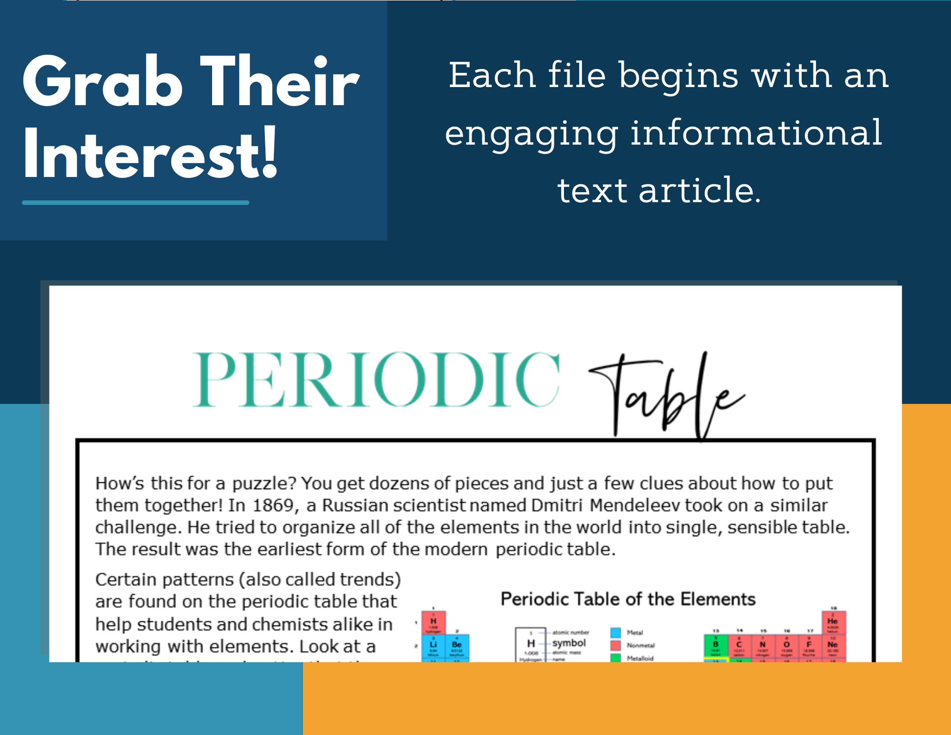 MS 6th 7th 8th Science Reading Comprehension Passages - VOL. 4 - Periodic Table