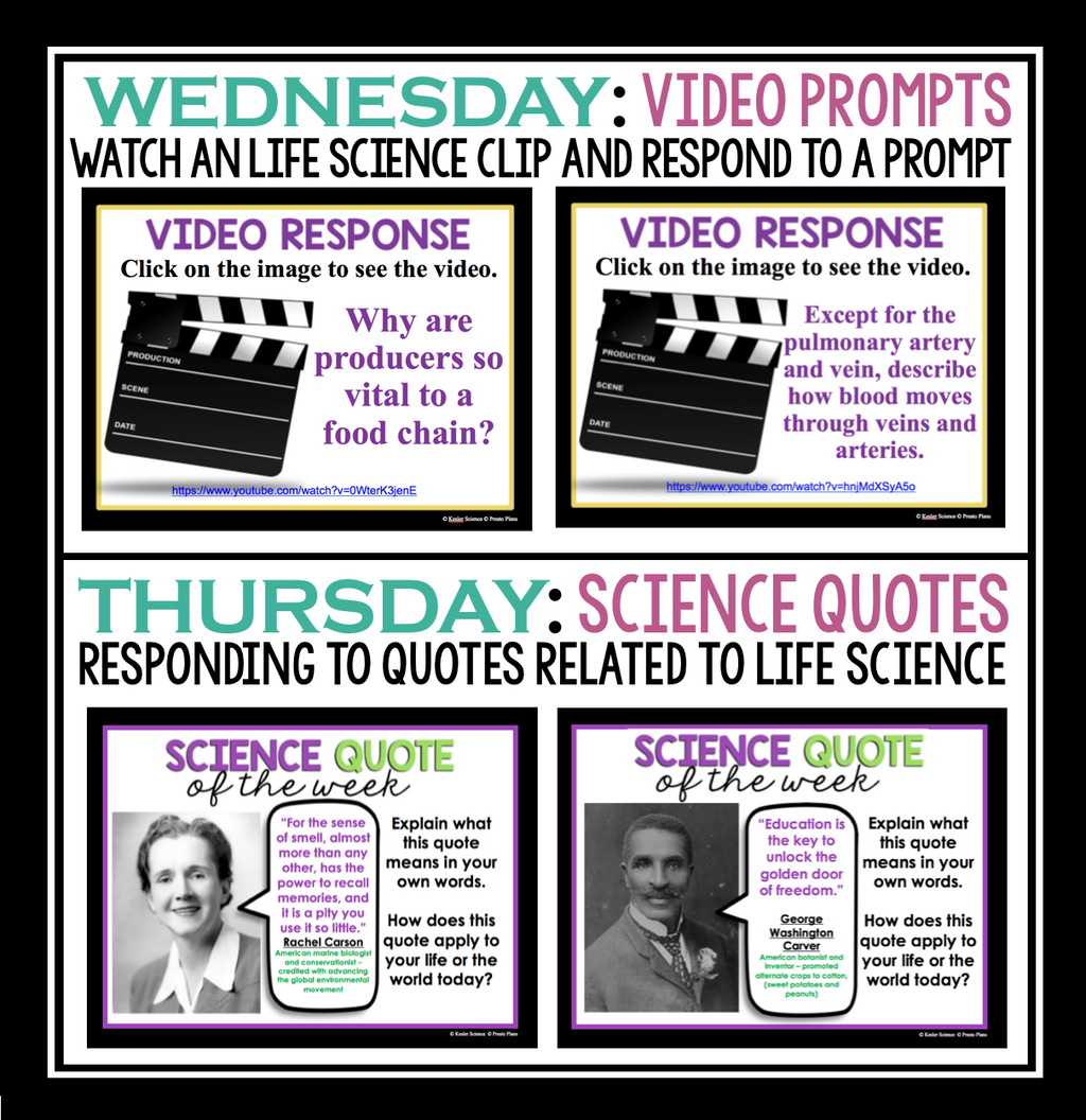 MS 6th 7th 8th Bellringers and Warm-Ups - Life Science