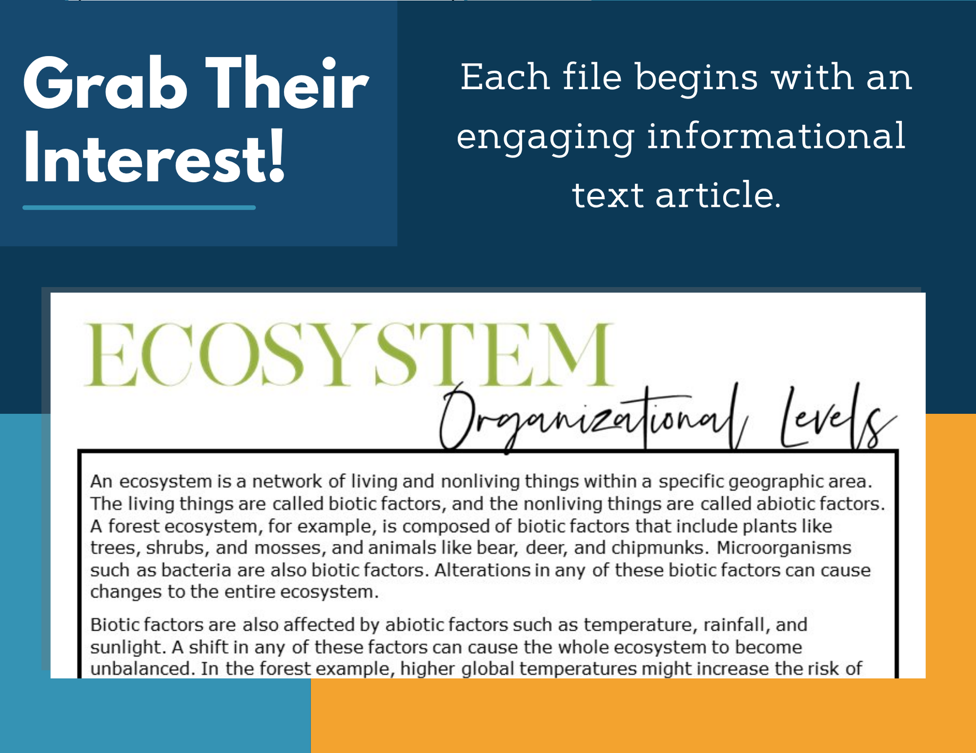 MS 6th 7th 8th Science Reading Comprehension Passages - VOL. 3 - Ecosystem Organizational Levels
