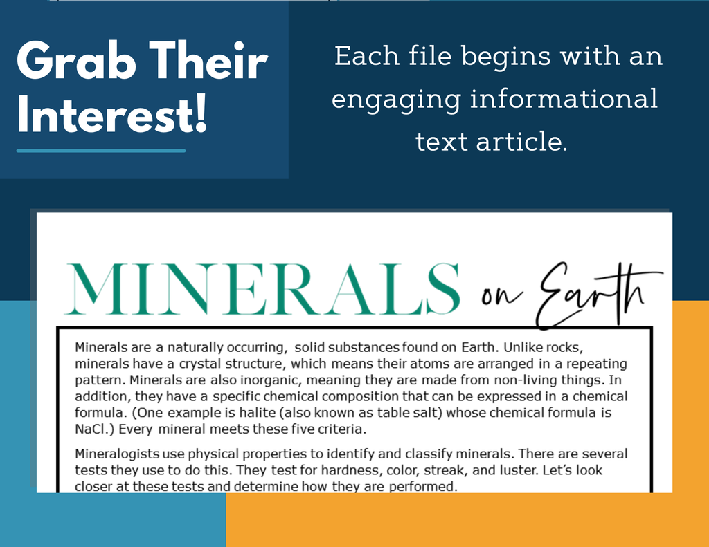 MS 6th 7th 8th Science Reading Comprehension Passages - VOL. 2 - Minerals on Earth