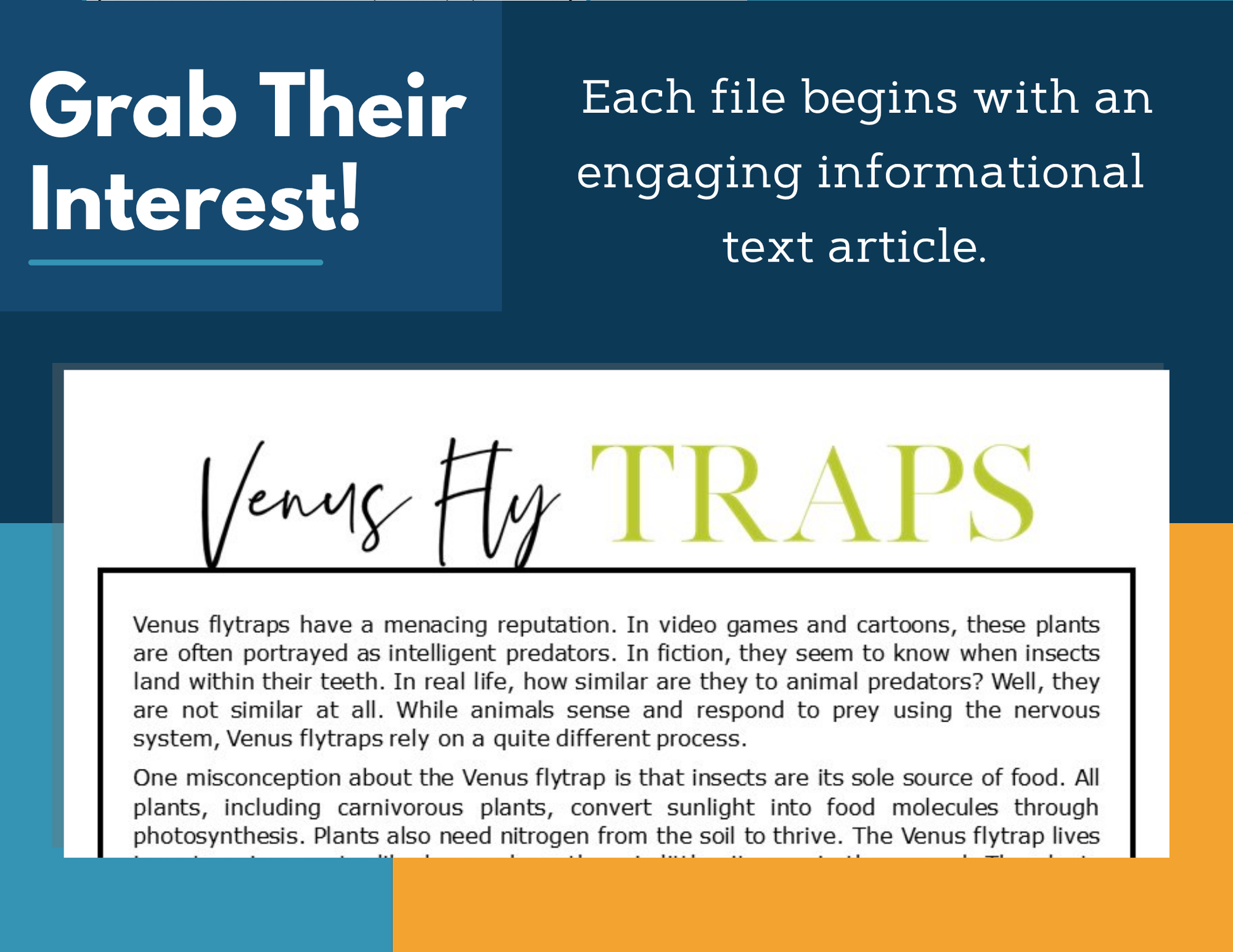 MS 6th 7th 8th Science Reading Comprehension Passages - VOL. 3 - Venus Flytraps