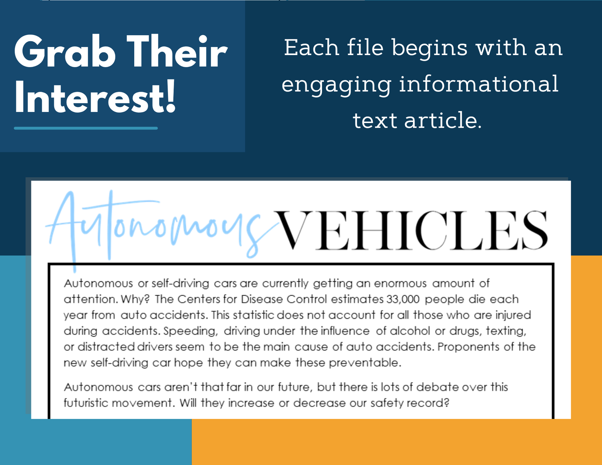 MS 6th 7th 8th Science Reading Comprehension Passages - Autonomous Vehicles