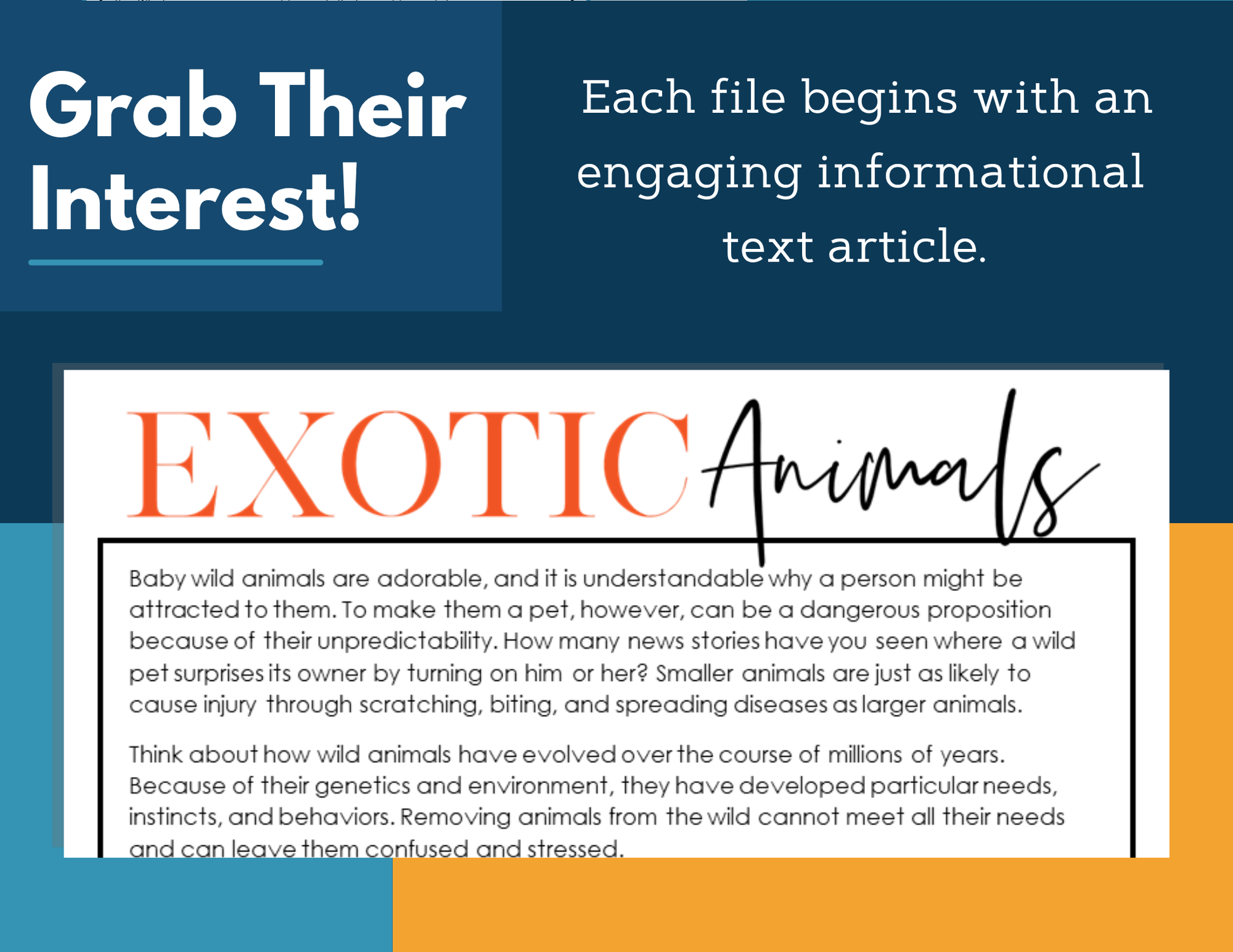 MS 6th 7th 8th Science Reading Comprehension Passages - Exotic Animals