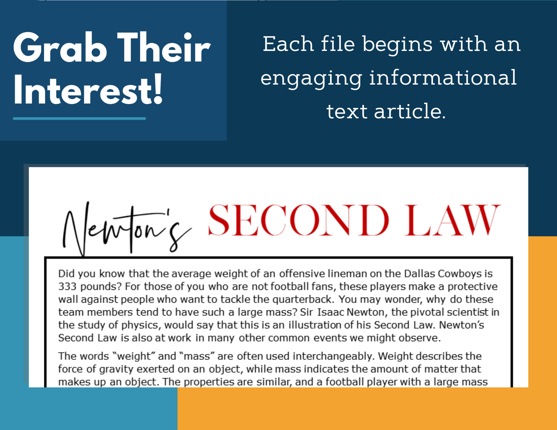 MS 6th 7th 8th Science Reading Comprehension Passages - VOL. 4 - Newton's Second Law