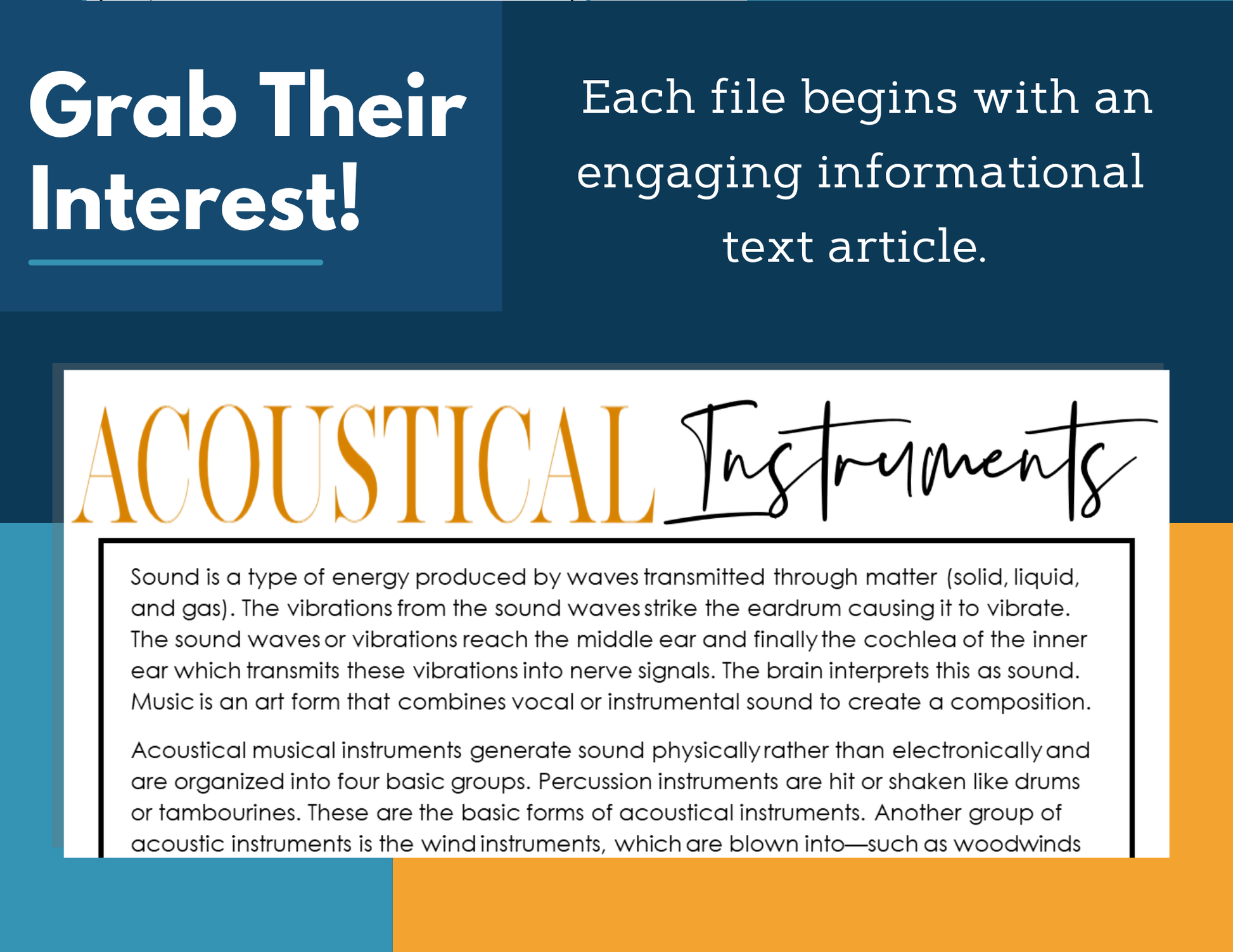 MS 6th 7th 8th Science Reading Comprehension Passages - Acoustical Instruments