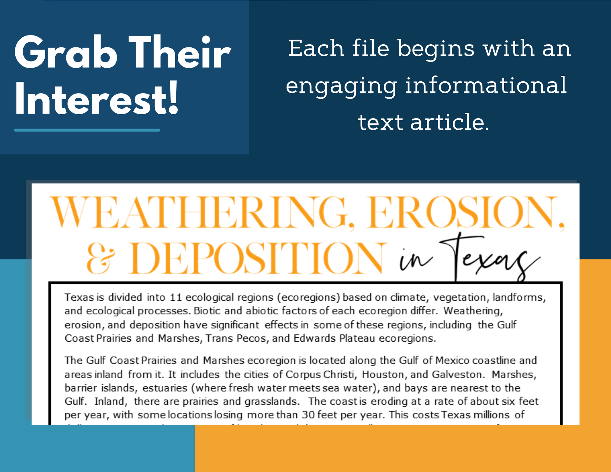MS 6th 7th 8th Science Reading Comprehension Passages - VOL. 2 - Weathering, Erosion Deposition