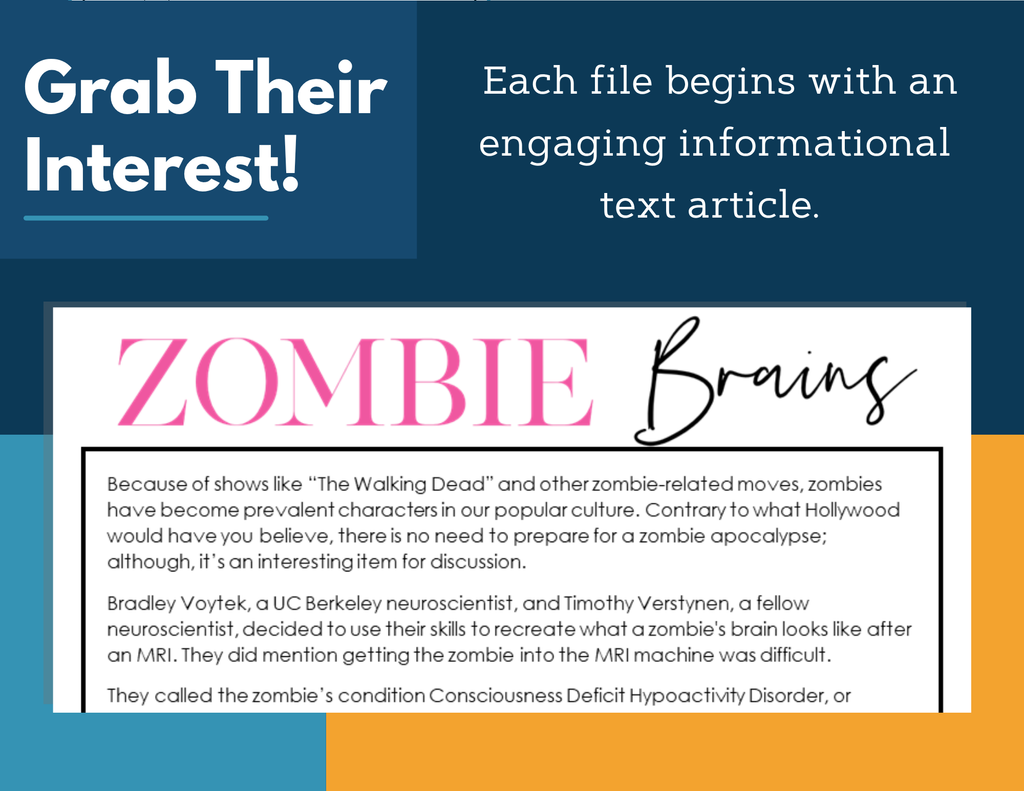 MS 6th 7th 8th Science Reading Comprehension Passages - Zombie Brains