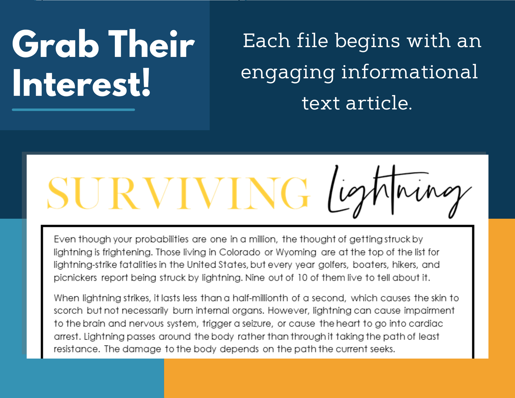 MS 6th 7th 8th Science Reading Comprehension Passages - Surviving Lightning