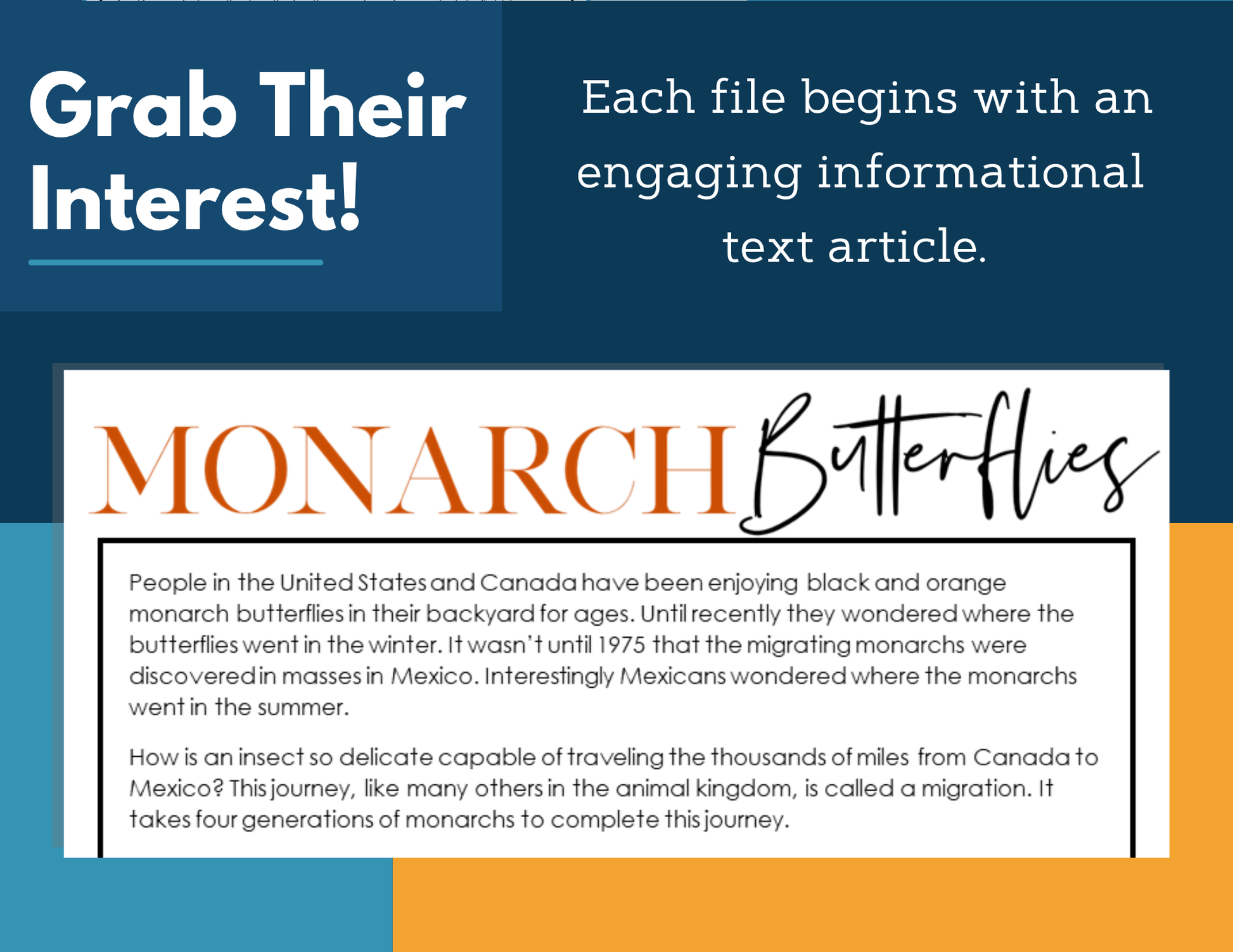 MS 6th 7th 8th Science Reading Comprehension Passages - Monarch Butterflies