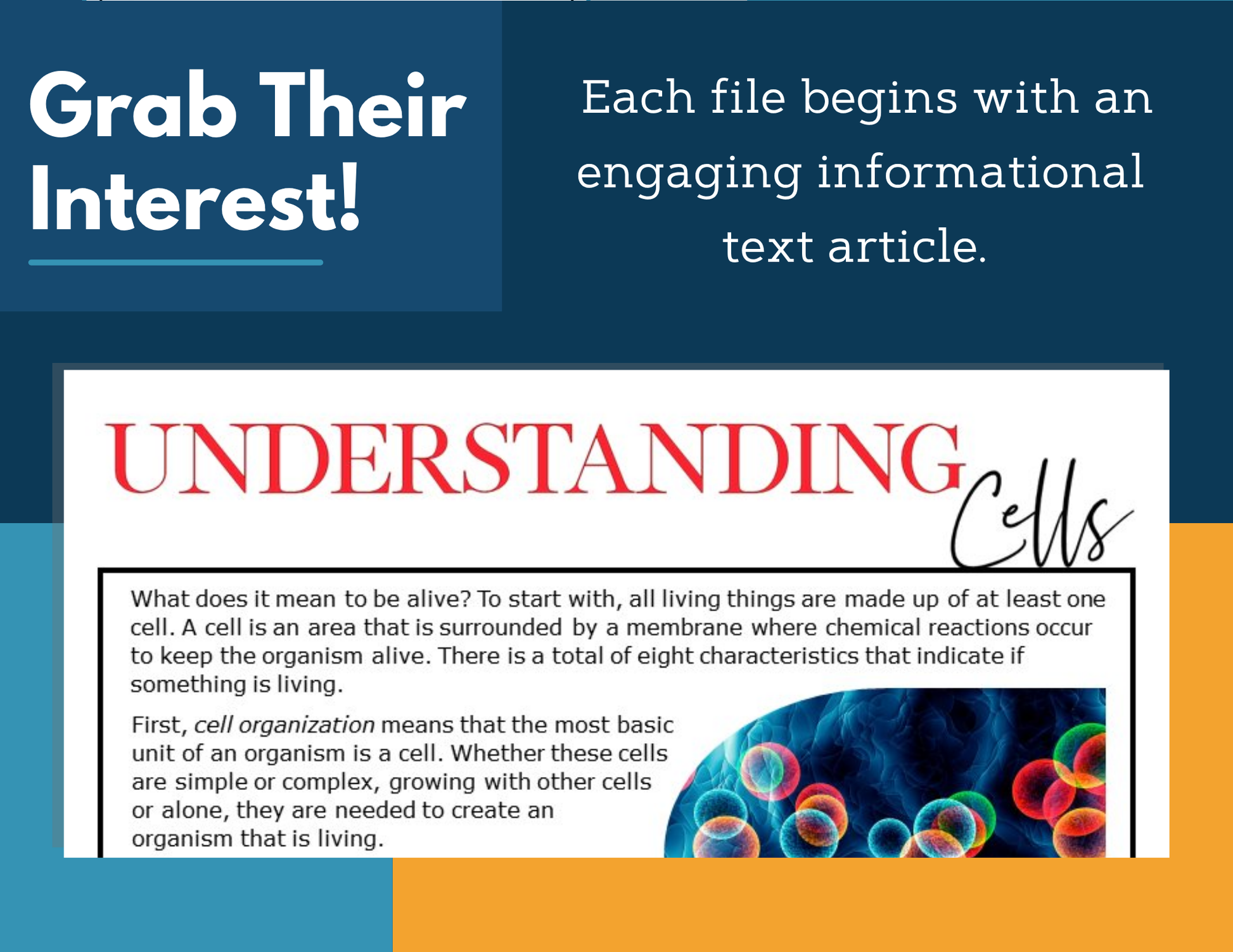 MS 6th 7th 8th Science Reading Comprehension Passages - VOL. 3 - Understanding Cells