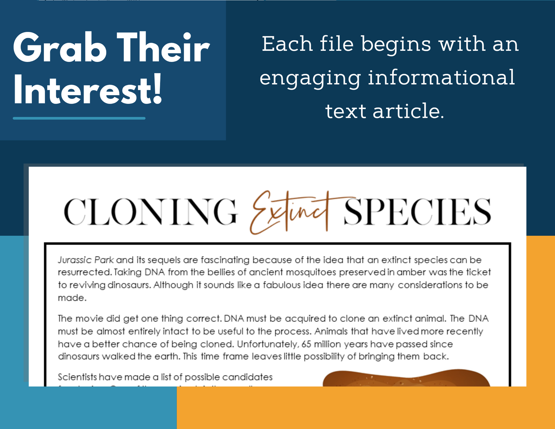 MS 6th 7th 8th Science Reading Comprehension Passages - Cloning Extinct Species