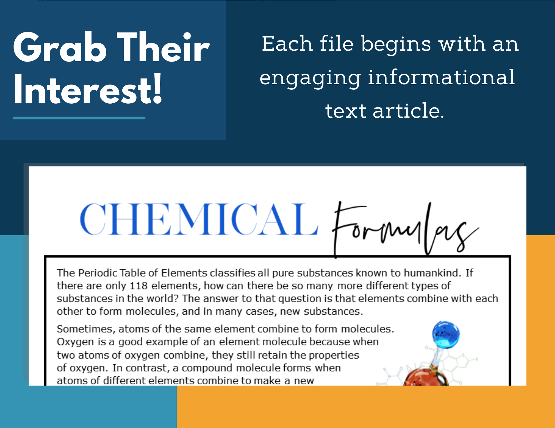 MS 6th 7th 8th Science Reading Comprehension Passages - VOL. 4 - Chemical Formulas