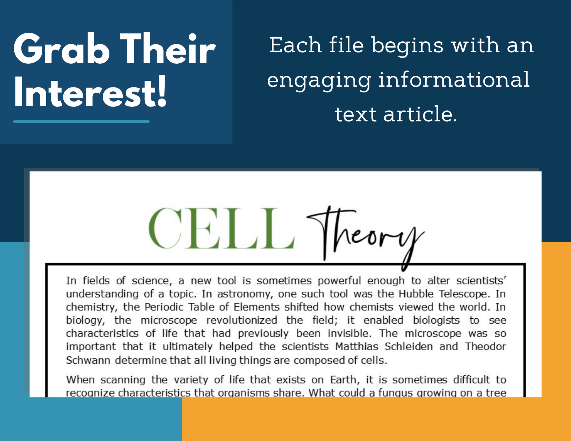 MS 6th 7th 8th Science Reading Comprehension Passages - VOL. 3 - Cell Theory