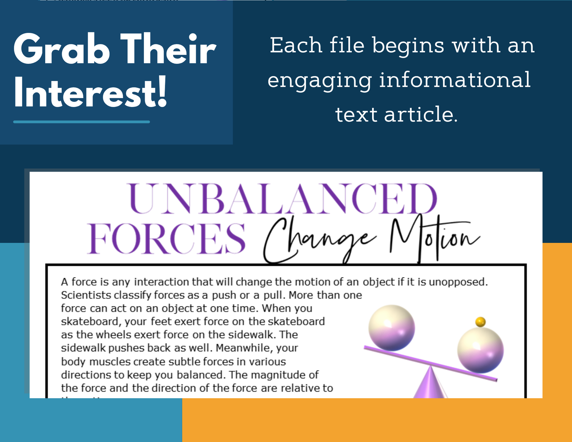 MS 6th 7th 8th Science Reading Comprehension Passages - VOL. 4 - Unbalanced Forces Change Motion