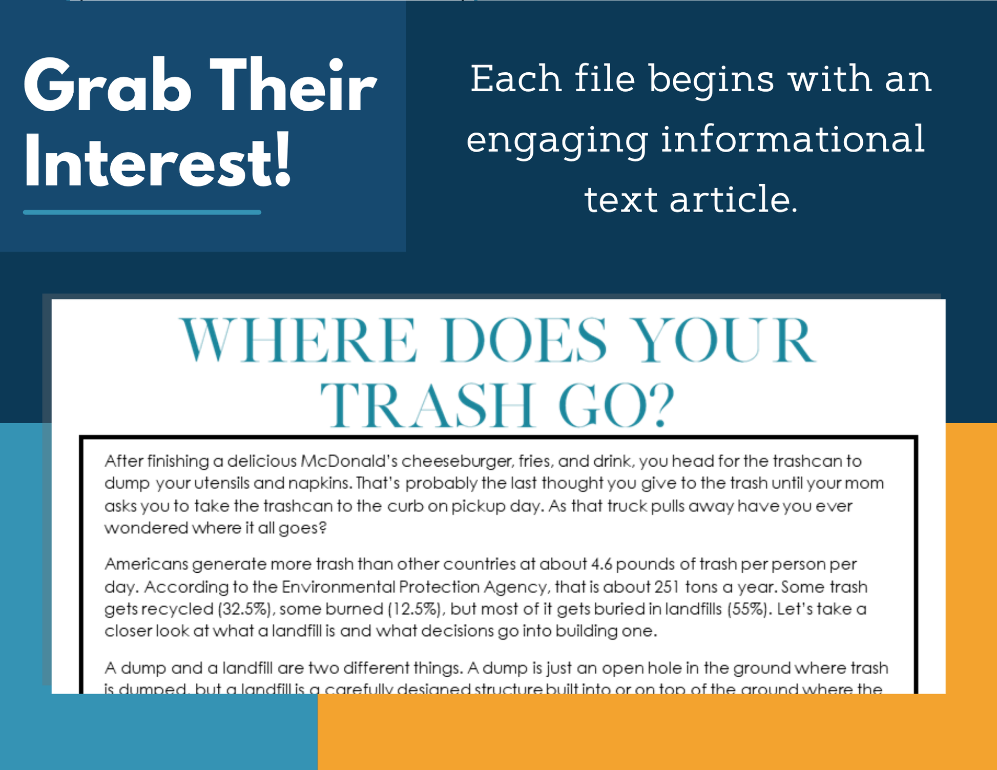 MS 6th 7th 8th Science Reading Comprehension Passages - Where Does Your Trash Go